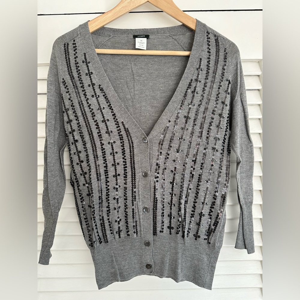 J. Crew Sequin Cardigan - Gray + Black - Size XS
